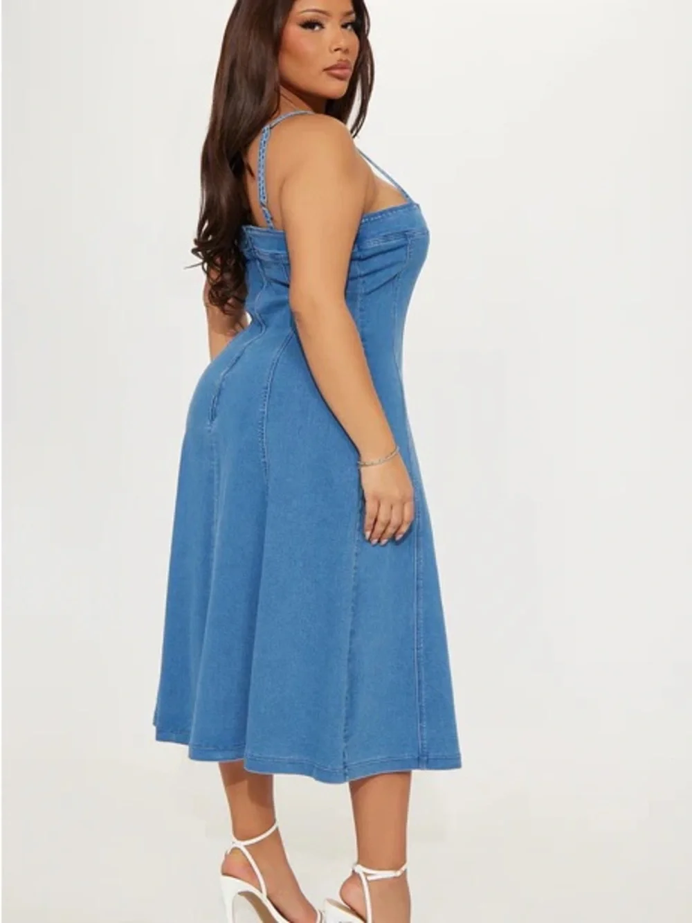Blue Denim Square-Neck Midi Dress XL NWT - Picture 3 of 5